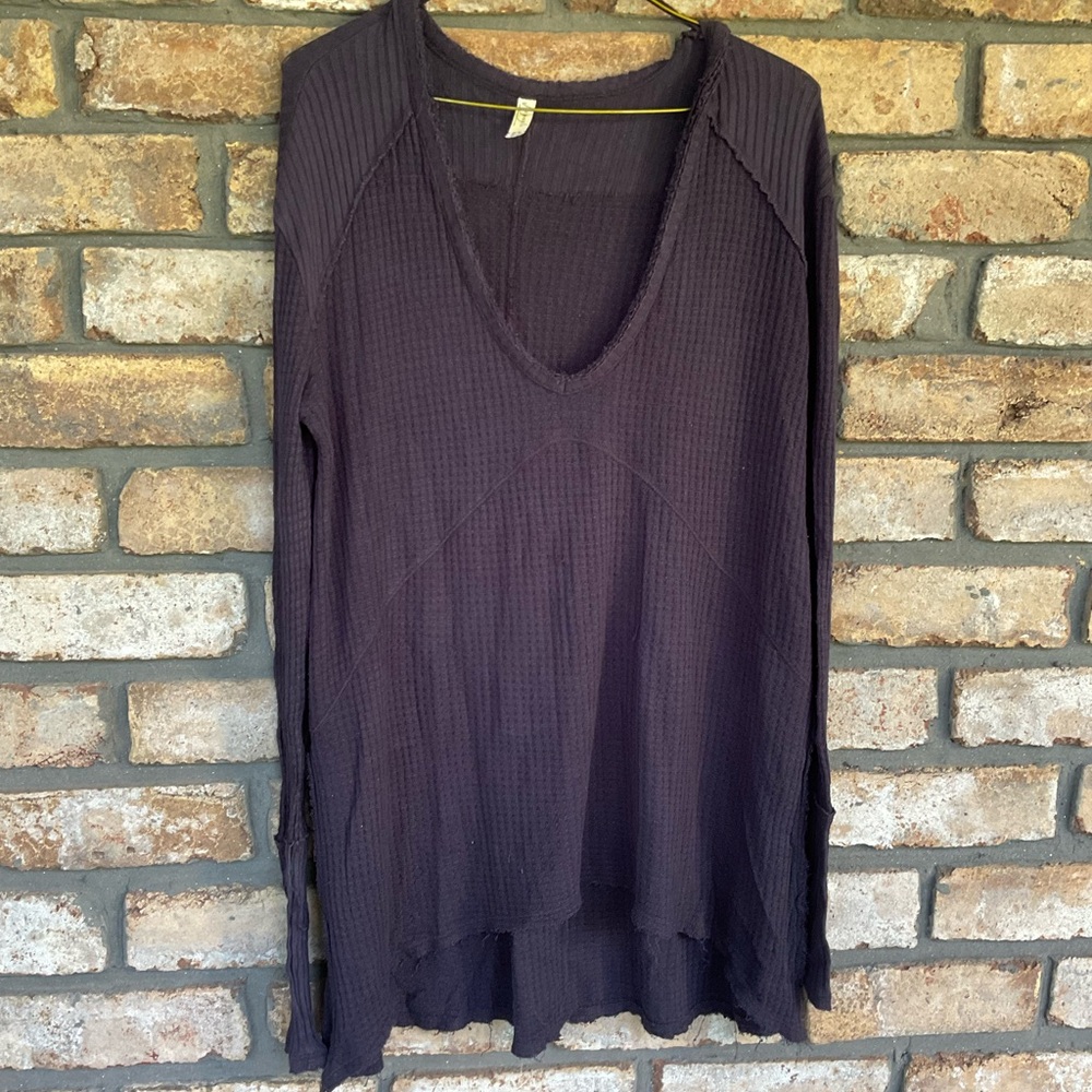 Free People Waffle Mix Plunge V Tunic